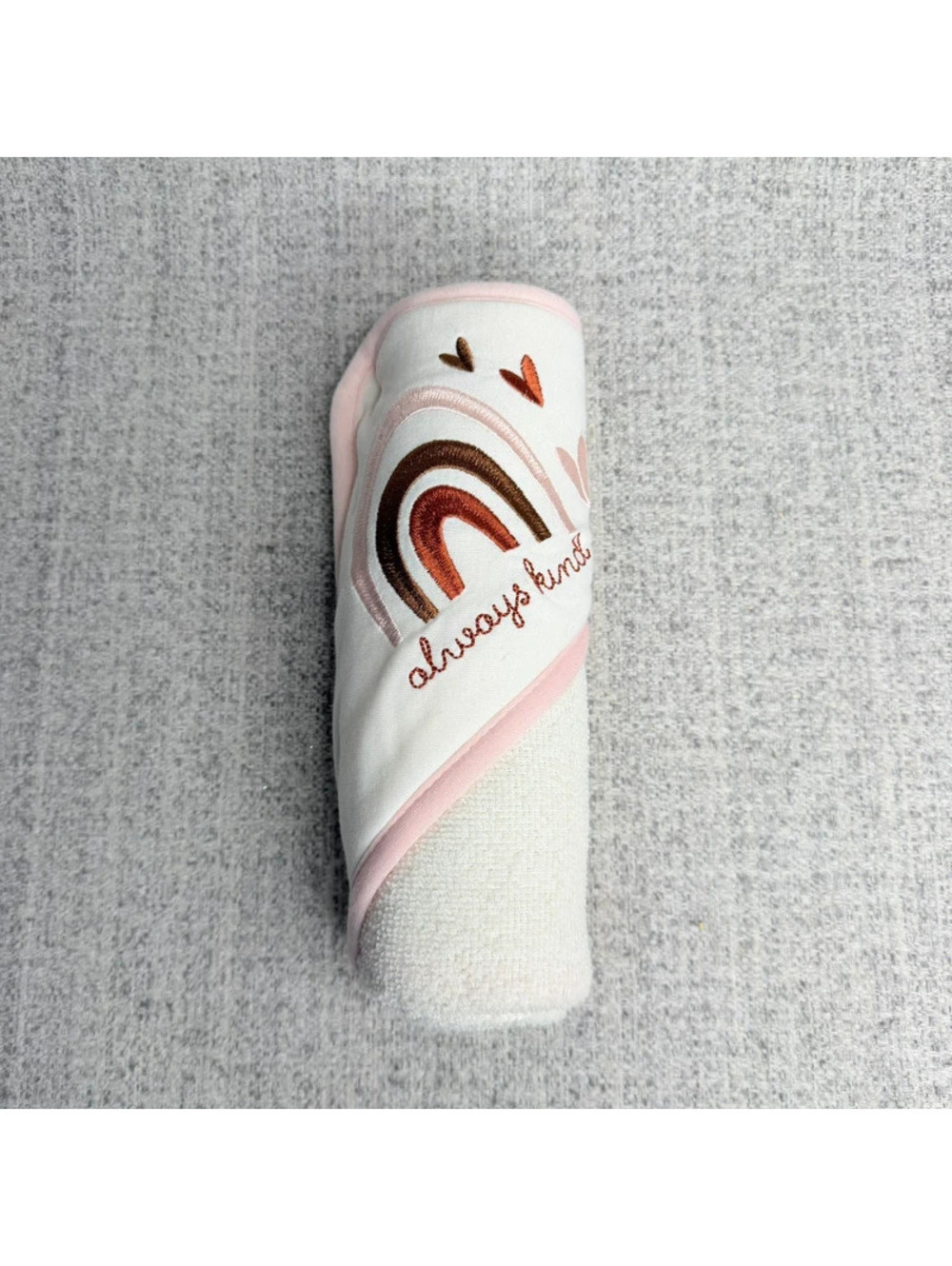 Mother’s Choice Baby Hooded Towel Rainbow Always Kind Pink White Single Towel
